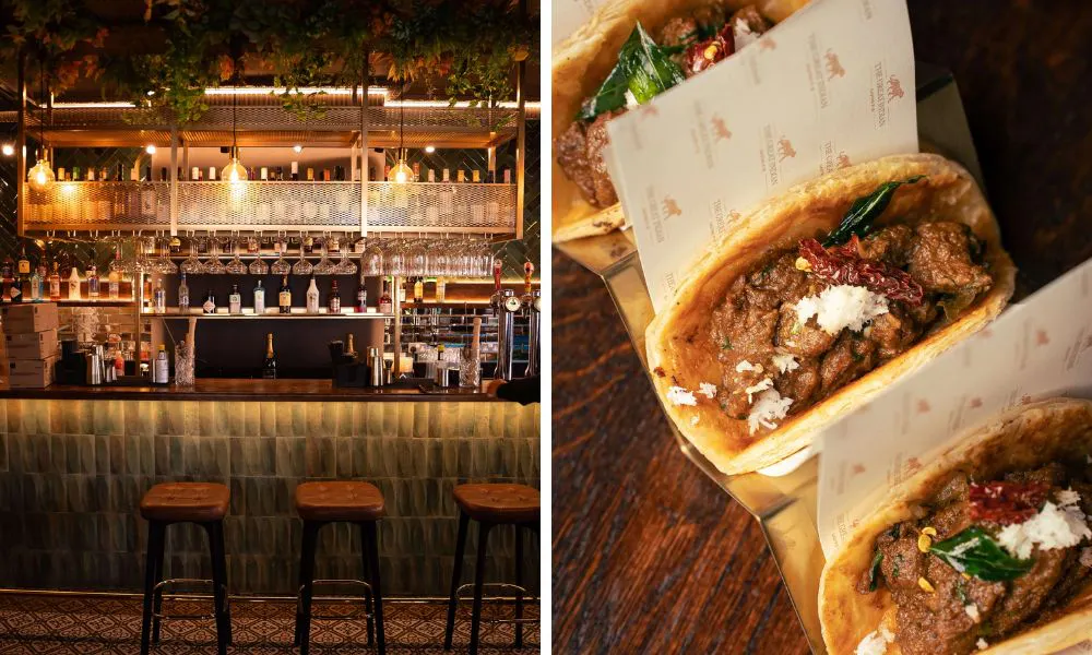 canape style naan pockets and counter dining at the bar