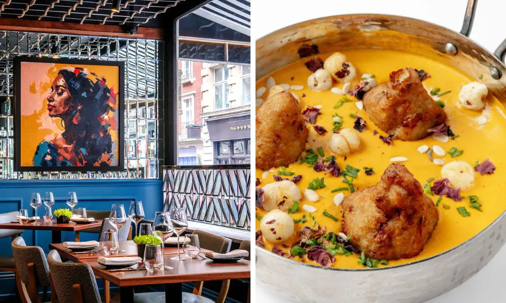 blue restaurant interiors and yellow curry