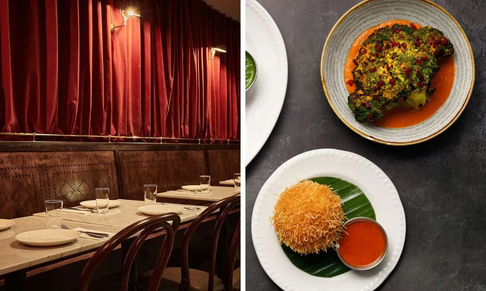 red curtains and tables and diwali special menu dises