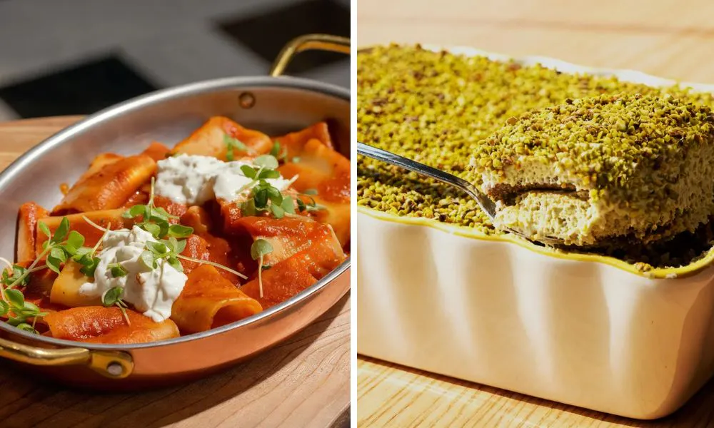 Pasta and tiramisu
