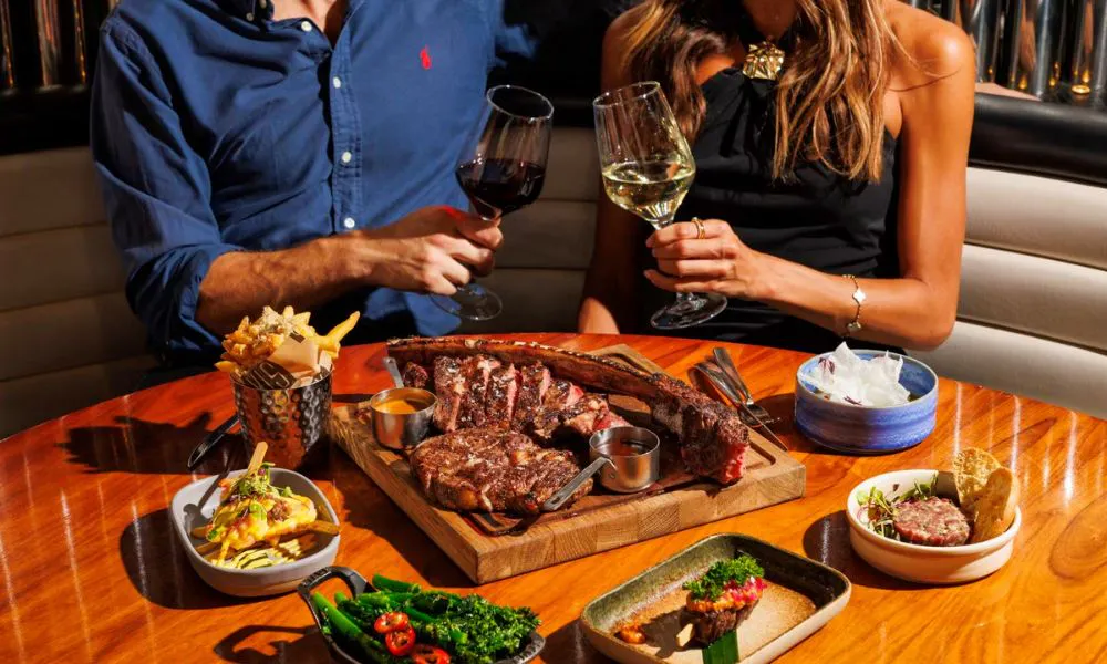 Steak and wine dinner