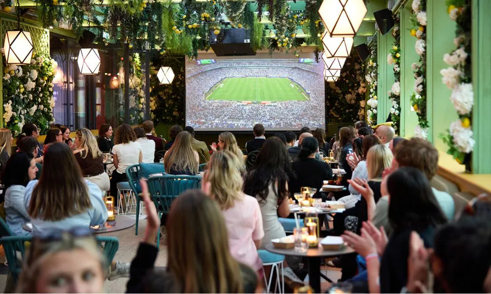 world cup being shown in outdoor terrace bar