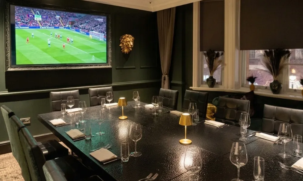 Heliot Steak house private dining with football