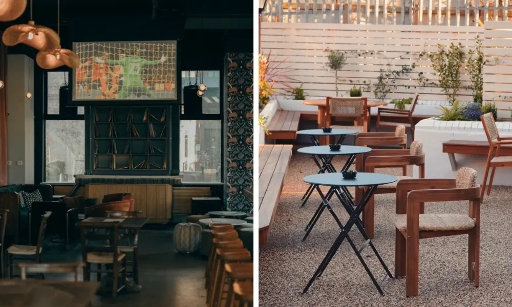 Indoor screen and outdoor area at The Purple Owl