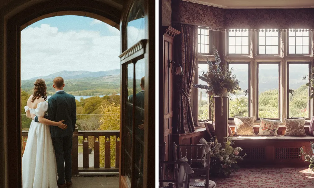 winter wedding couple at holbeck ghyll lake district