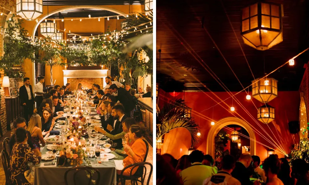 wedding breakfast with christmas lights 