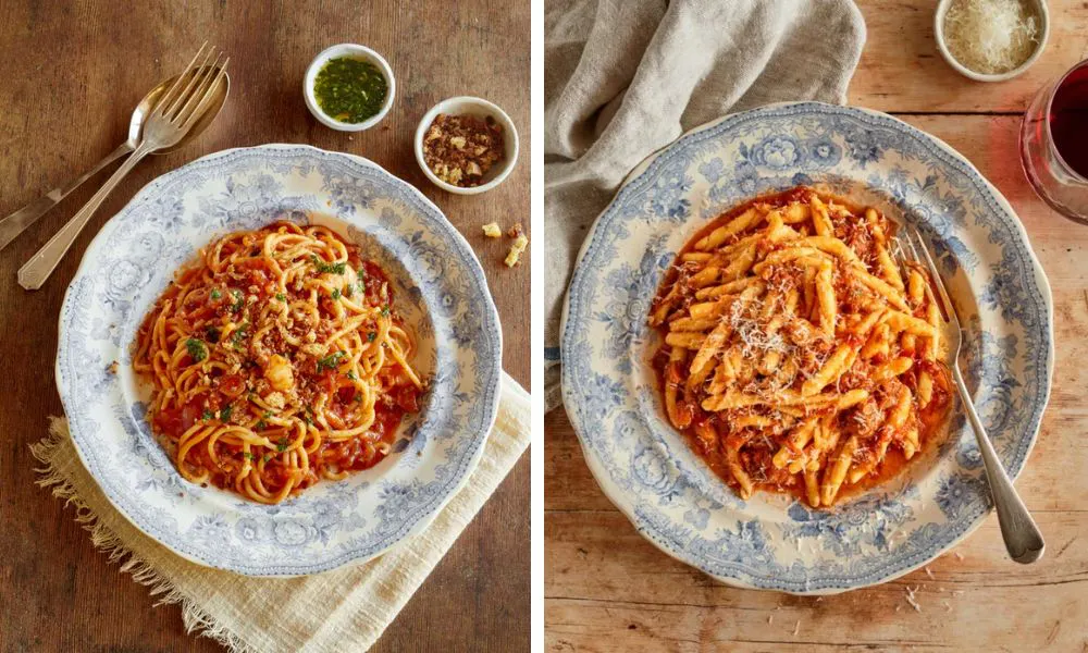 Top down shot of pasta dishes