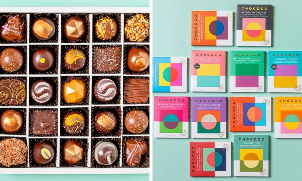 box of chocolate truffles and selection of chocolate bars