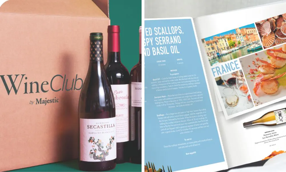 box of wine and manual with recipes and pairings
