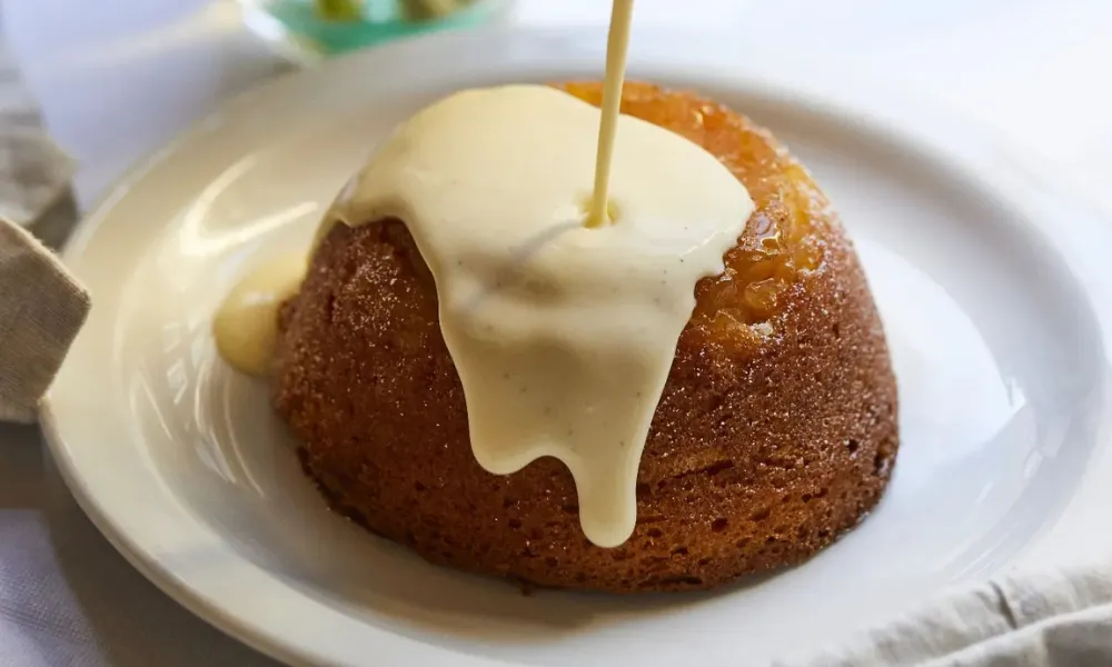 steamed pudding with custard at andrew edmunds