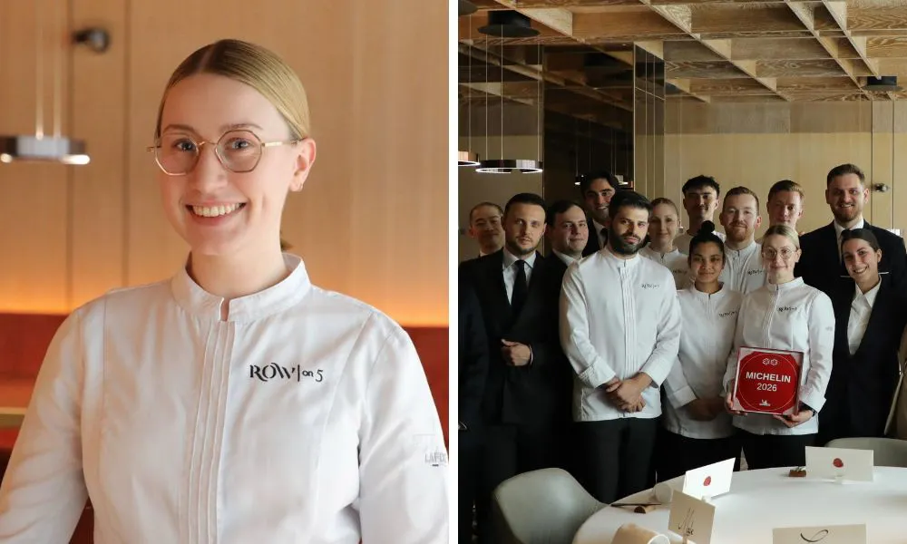 headshot of christina blevins and the row on 5 team with michelin award