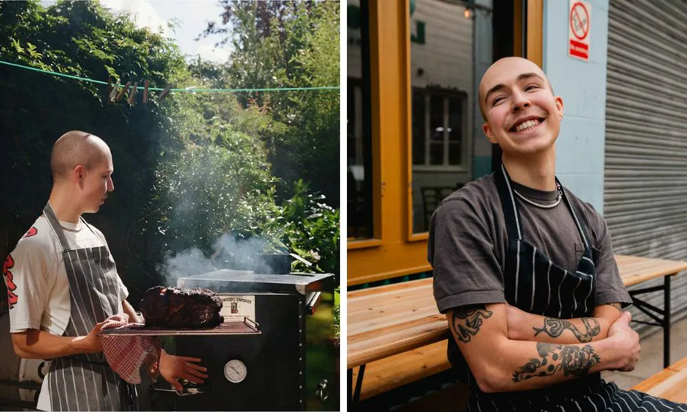 ruben smoking meat in his parents back garden