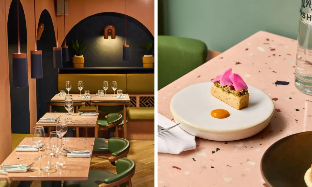 Fine dining starter at chishuru with image of dining room
