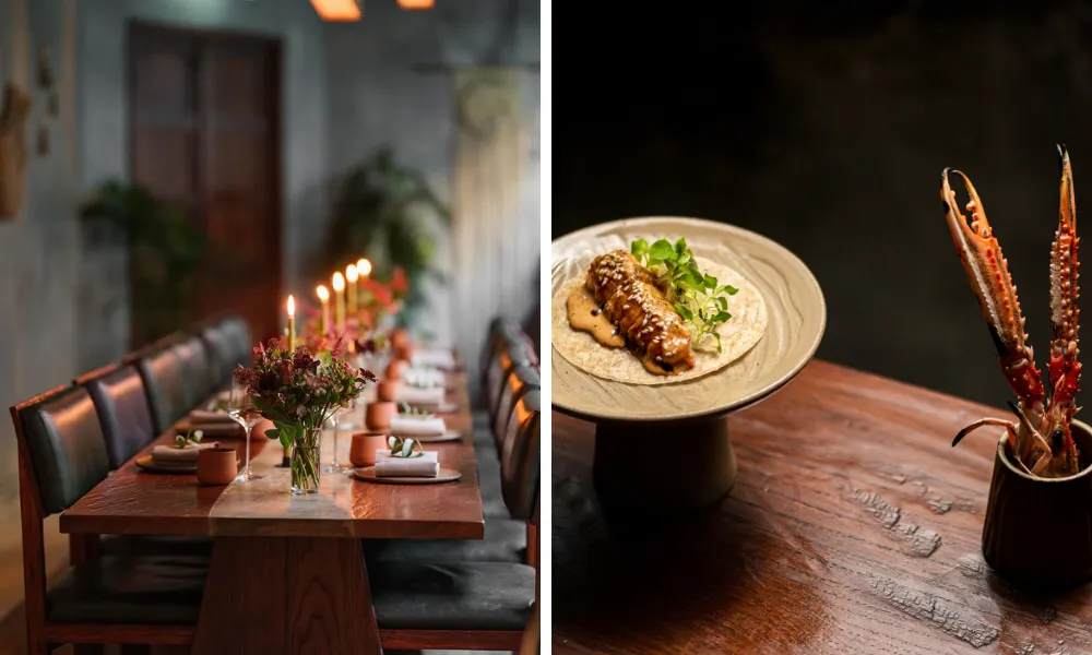 kol private dining room and taco with langoustine