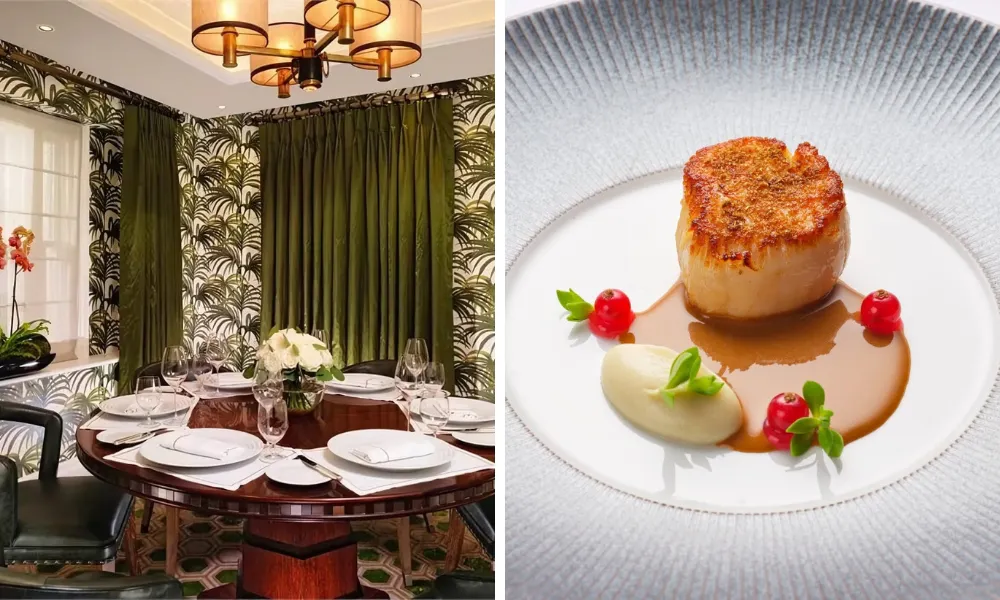 Interiors at Ormer in green and cream tones