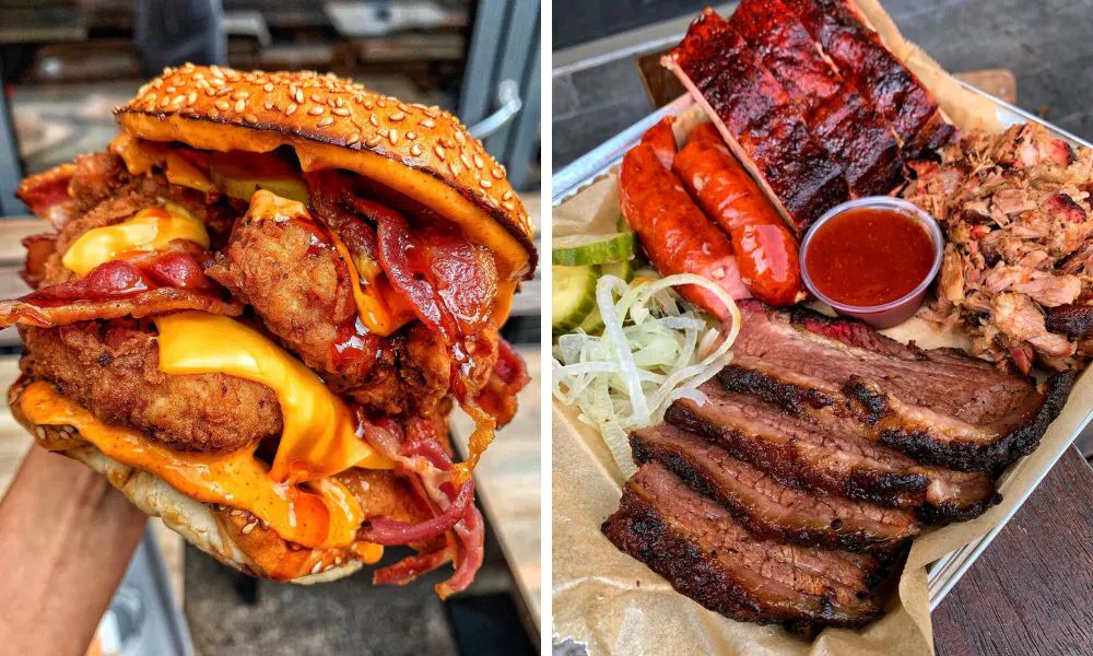 Burgers and ribs on tray