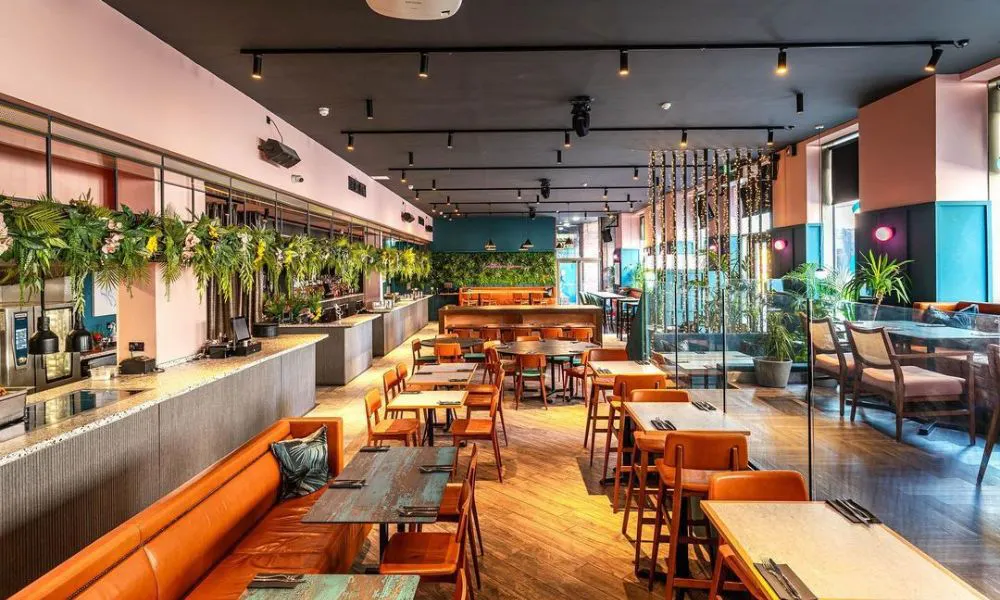 Interior restaurant tables and chairs
