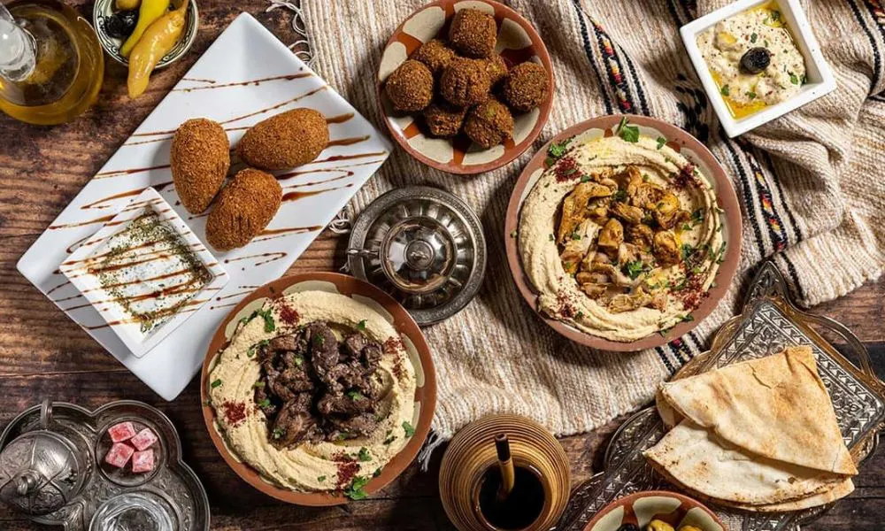 Vegetarian Middle Eastern plates on a table