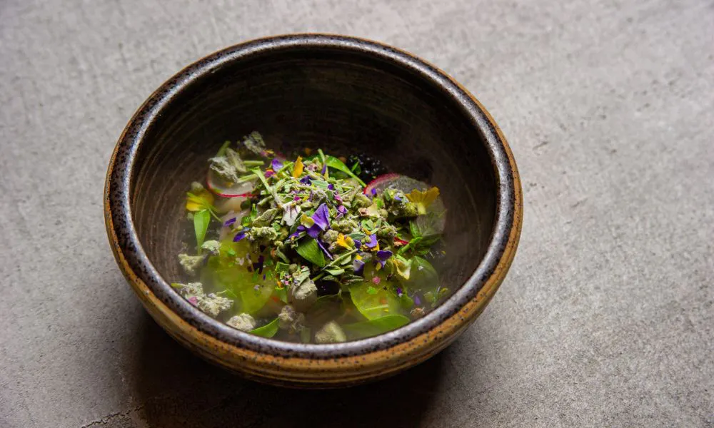 Vegetarian soup dish in a bowl