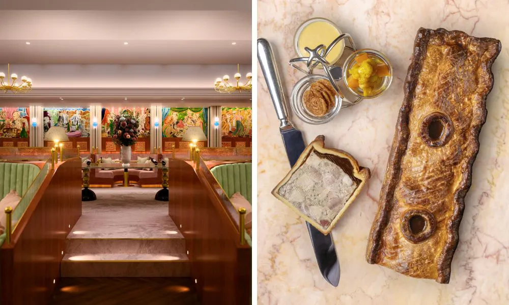elegant art-deco interiors, and a pork pie