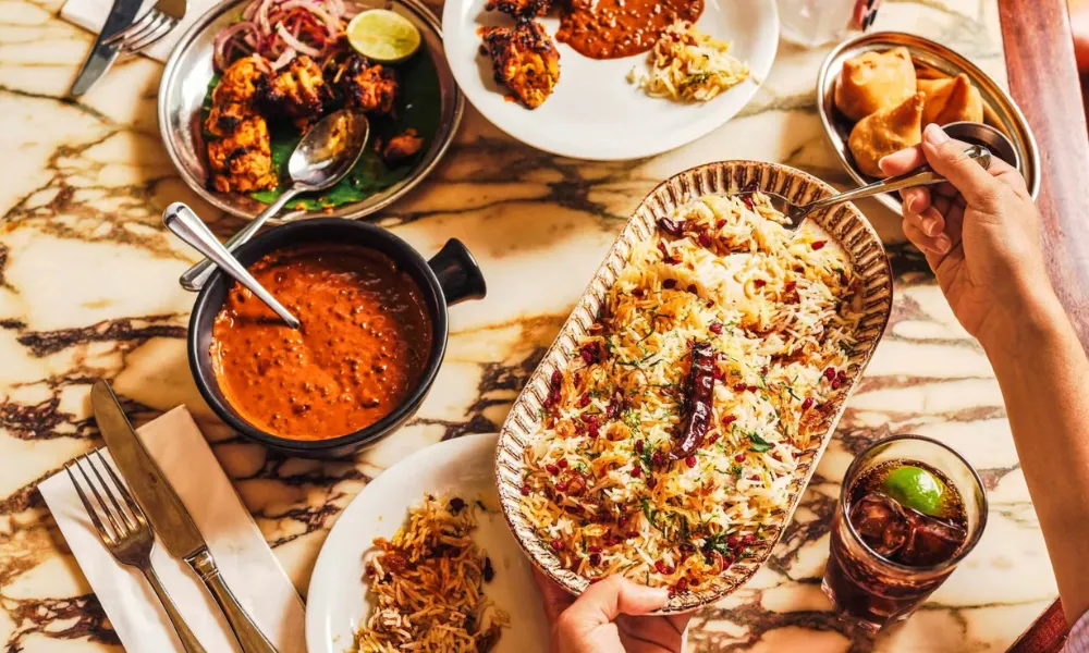 pulao rice in a large serving dish 