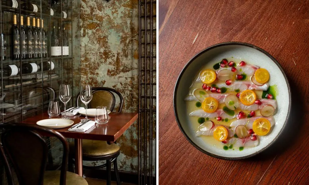 the ninth interiors and sea bream carpaccio
