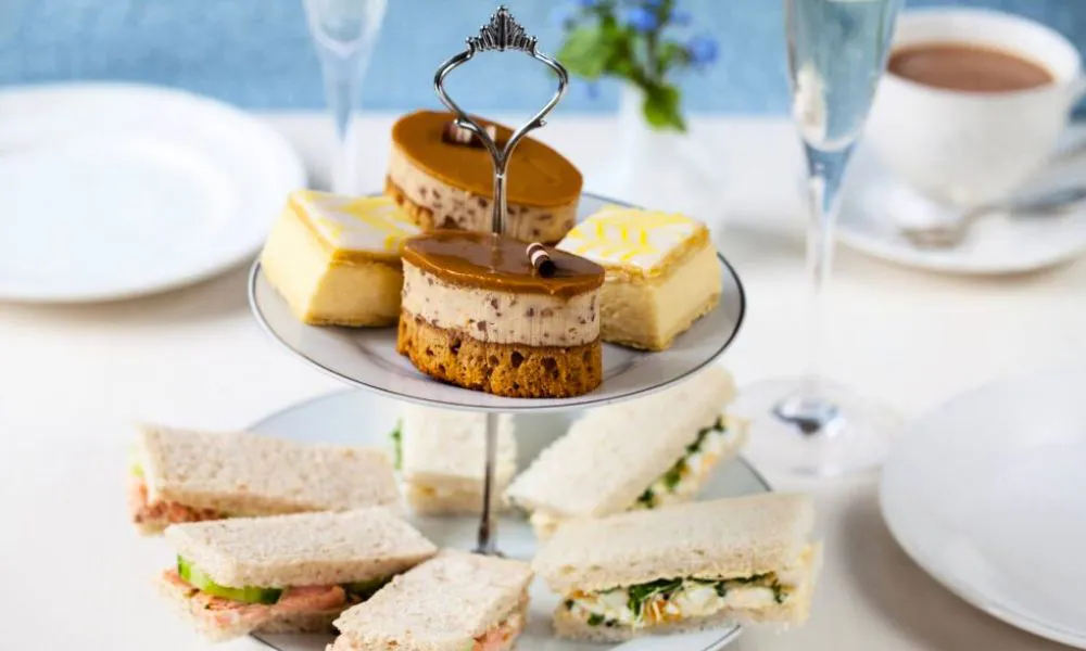 A cake stand of treats.