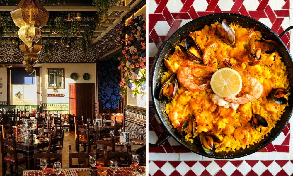 Interiors and paella at Cafe Andaluz