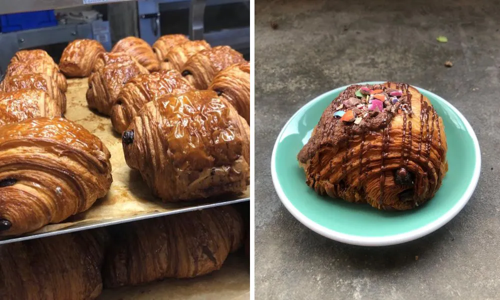Pain au chocolat and mini egg croissants