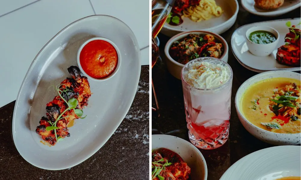 left chicken tikka, right selection of mild curries