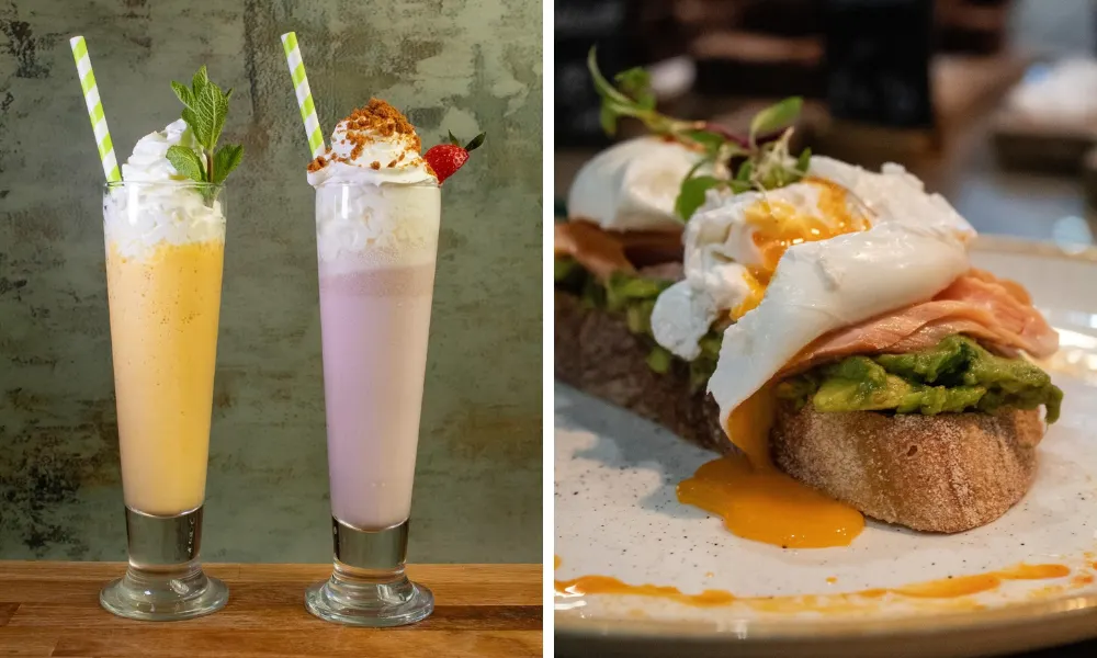 milkshakes and eggs on toast