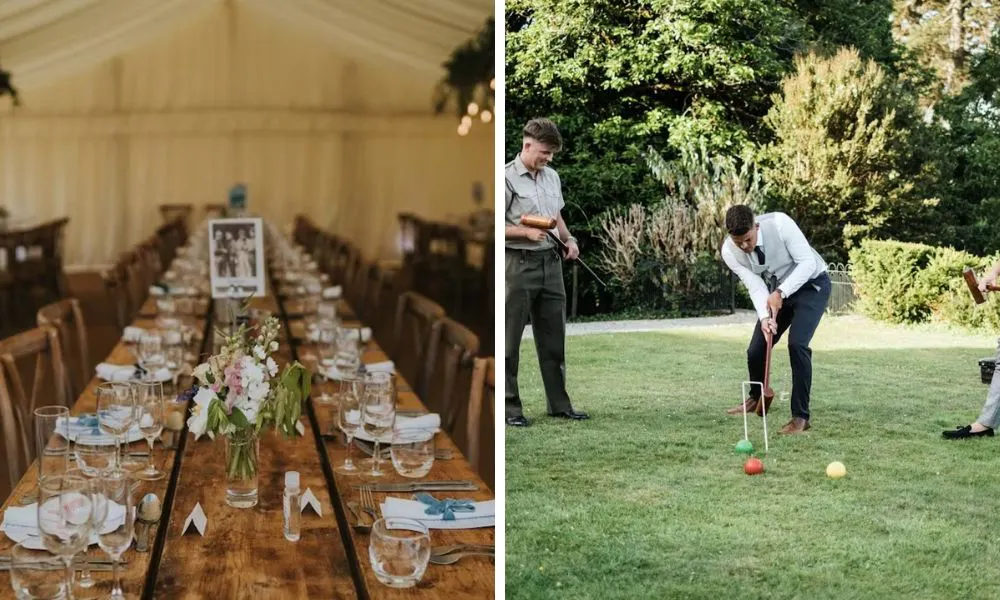 table layout and two men playing croquet