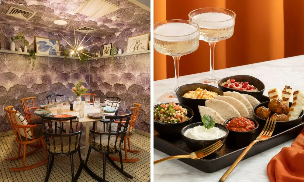 chef's table private dining room and selection of mezze with champagne