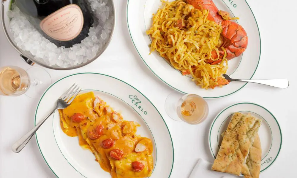 Lobster spaghetti and dish with orange sauce