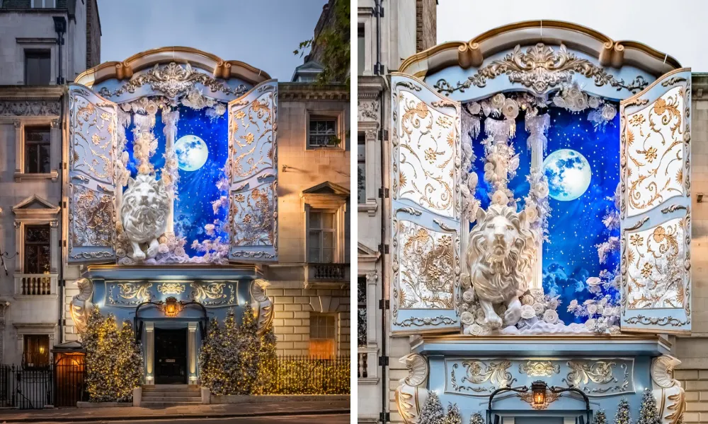 wardrobe inspired christmas facade at Annabels