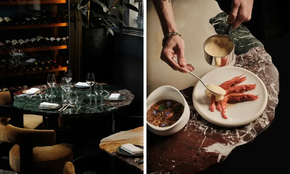plate of prawns on a black marble table