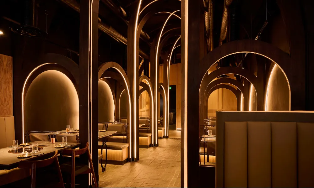 modern korean barbecue restaurant with arches
