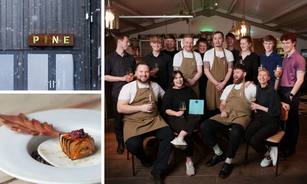 team shot and kebab dish from Pine