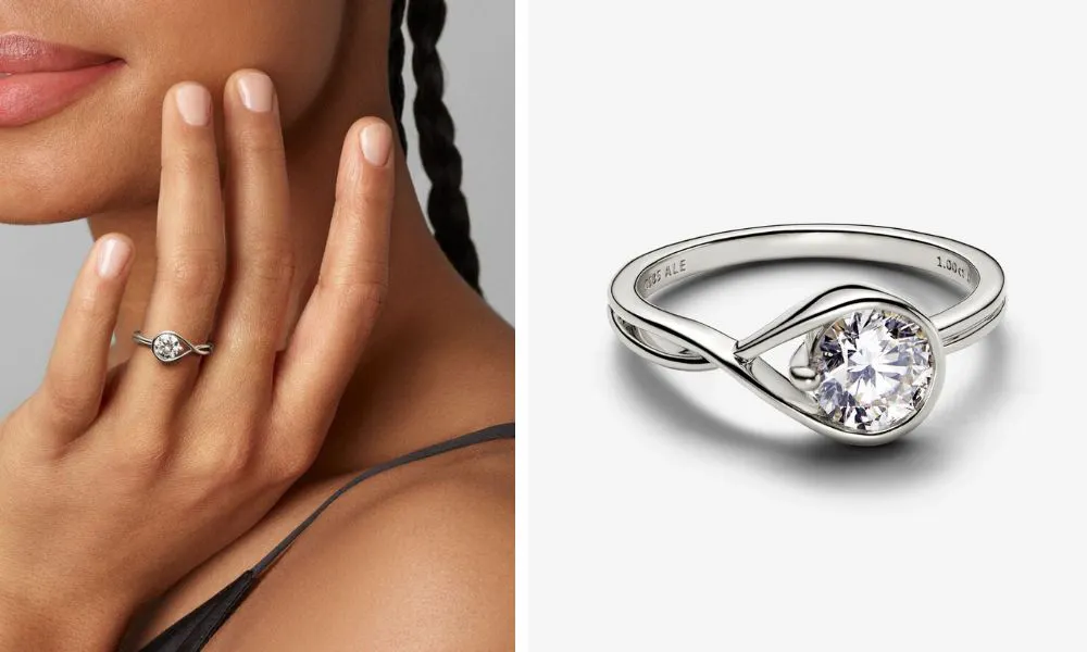 Silver band with large diamond 