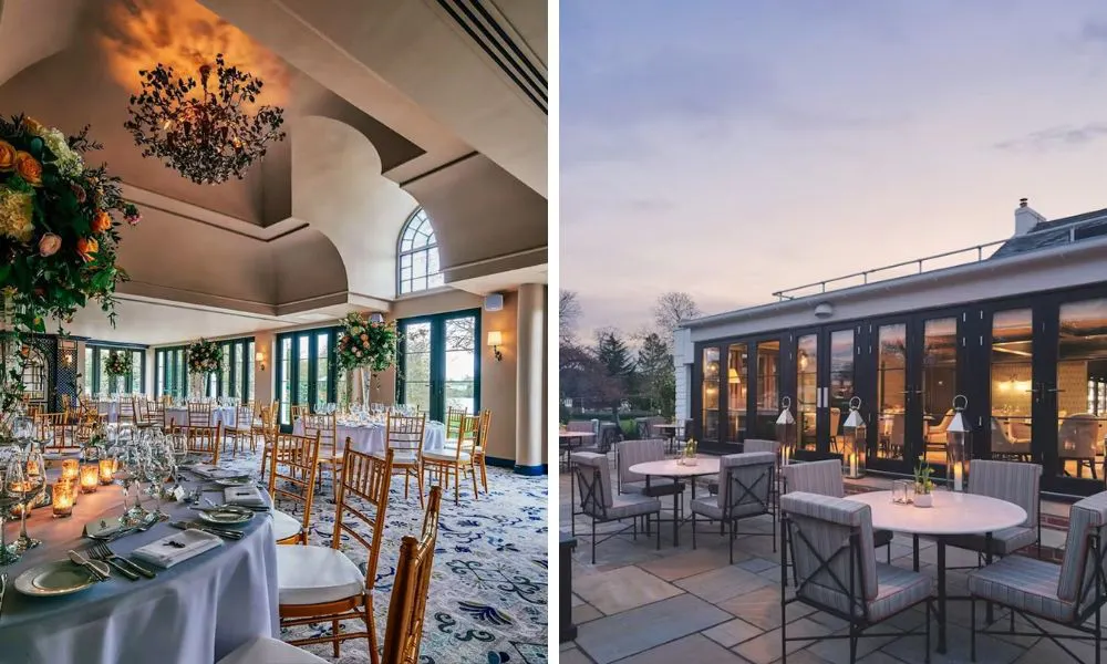 wedding breakfast and tables on a terrace