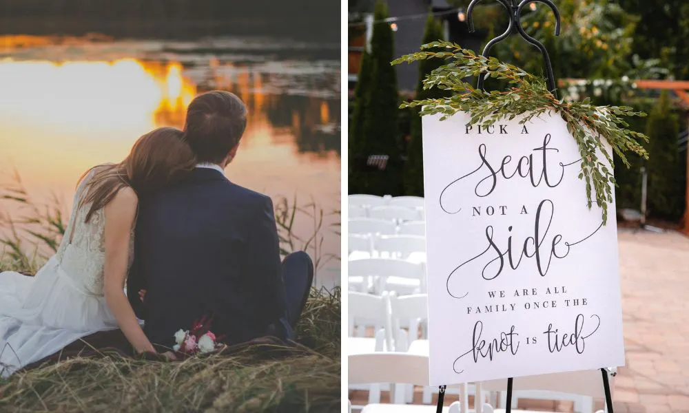 couple looking out over a lake and seating chart