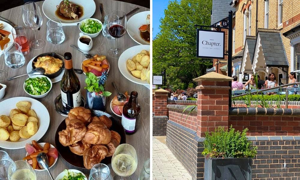 plates of veggies, roast potatoes and yorkshire puddings