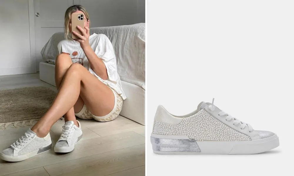 low sneakers with pearl emblishment and silver rims