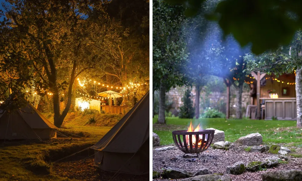 bonfire at festival-style wedding