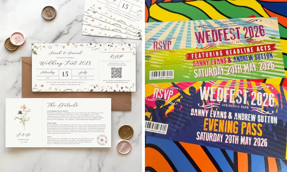 festival ticket wedding invitations