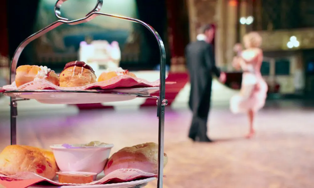 a stand of cakes for afternoon tea in Blackpool Tower Ballroom