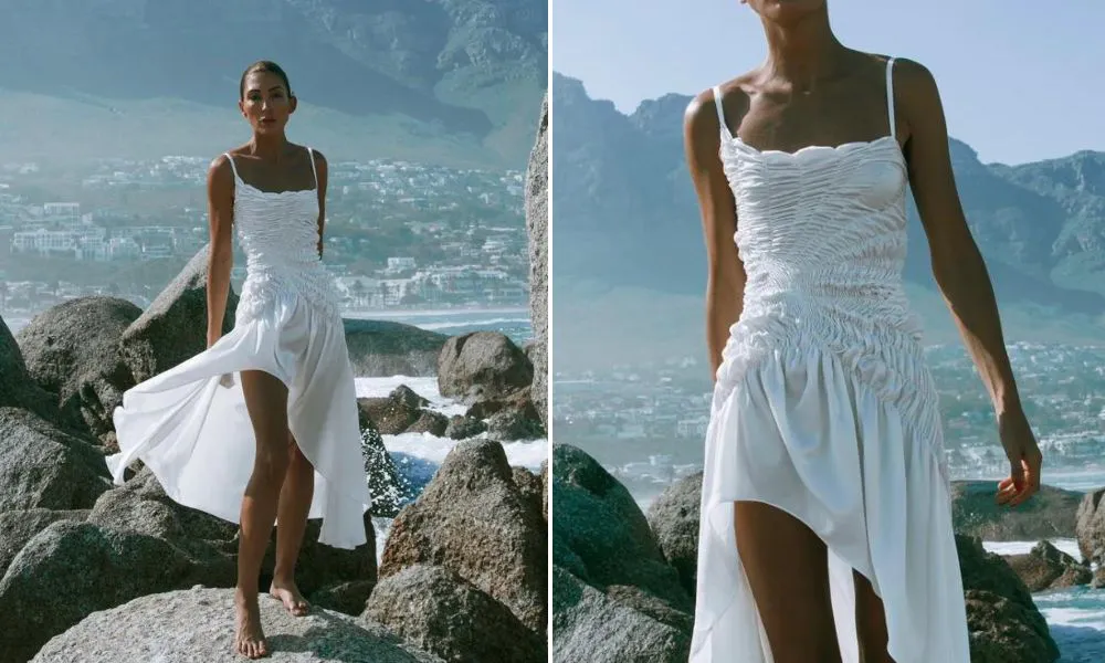  asymmetric mid-length dress with a raised hem in front