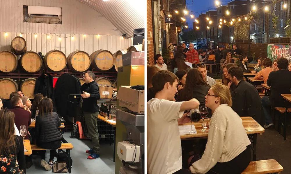 wine tasting presentation and groups of people sat drinking
