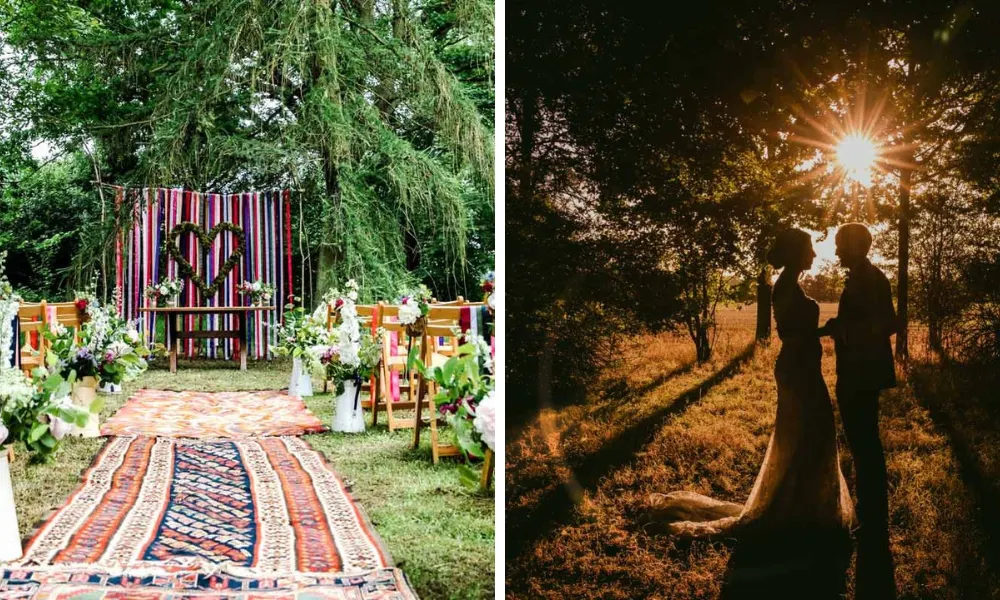 Woodland clearing set up for a wedding ceremony