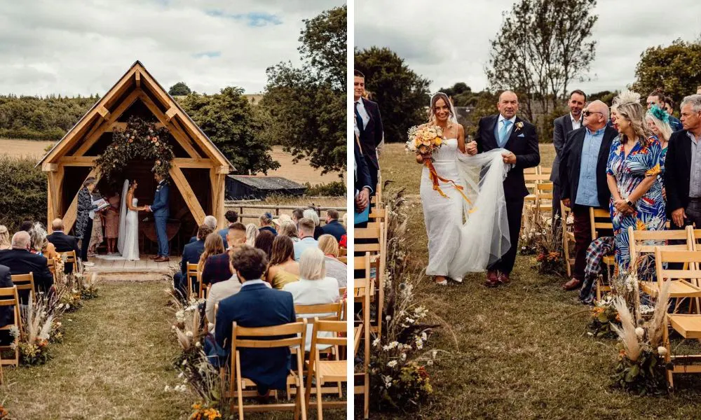 beautiful wedding aisle in a field 